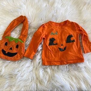 6-9 months baby girl pumpkin top and bib